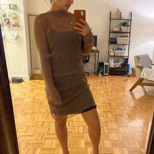 Zara Sheer Long Sleeve Dress in Brown